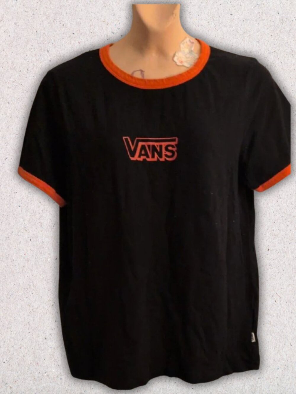 Vans Black Ringer Tee with Orange Trim and Logo